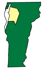 Vermont map with Chittenden County highlighted yellow