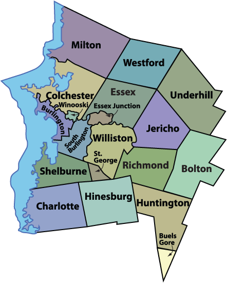 Map of CSWD member towns in Chittenden County