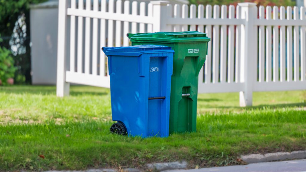 Residential carts waiting for curbside pick up.