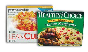 Lean Cuisine and Healthy Choice frozen meal boxes.