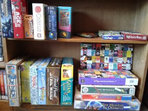 Board games on shelf