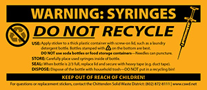 Do not recycle syringes sticker